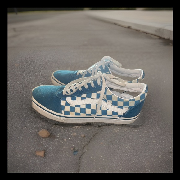 Vans Old Skool Ward Blue Checkerboard Sneakers 9.5 - Picture 6 of 8